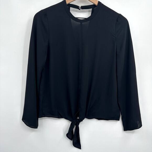 NEW Madewell Bell-Sleeve Tie Front V-Neck Top Blouse in Black Size X-Small NWT - Picture 4 of 13